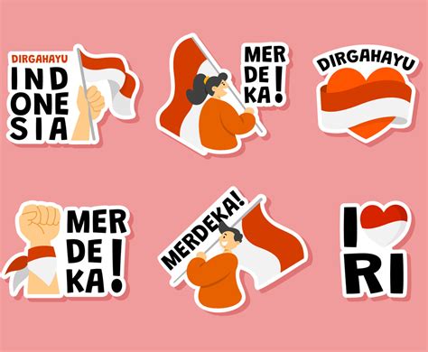 Indonesia Independence Day Sticker Set Vector Art Graphics