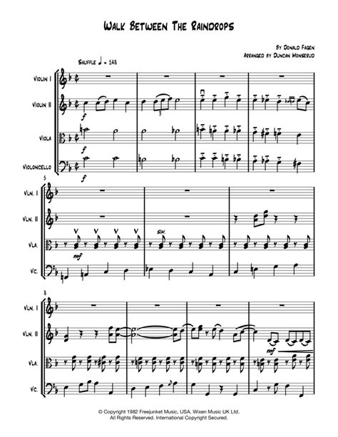 Walk Between Raindrops By Donald Fagen String Quartet Digital Sheet