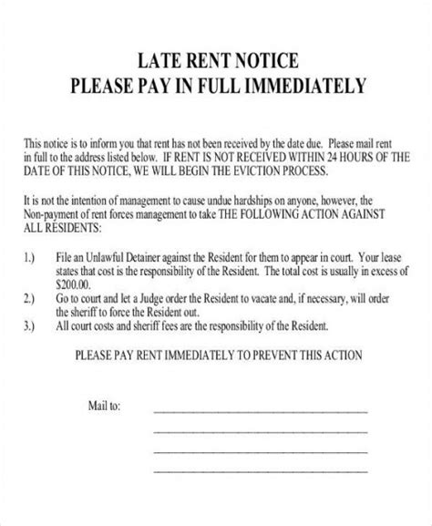 Printable Late Fee Notice Template Example Tacitproject