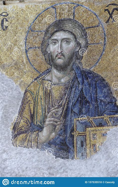 Mosaico Bizantino De Cristo Na Galeria De Santa Sofia Foto De Stock