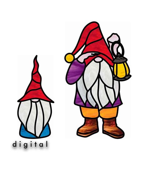 Two Stained Glass Gnomes One Is Holding A Lantern