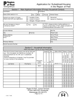 Application For Subsidized Housing Region Of Peel Fill And Sign