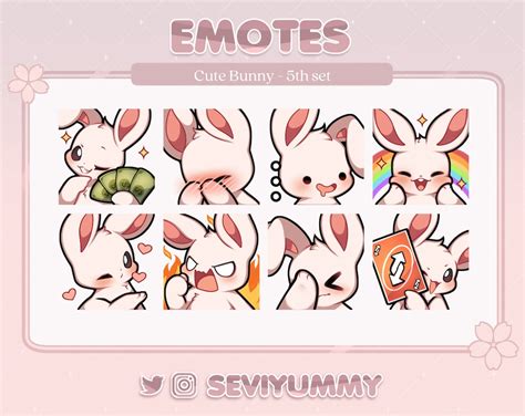 Cute White Bunny Emotes Twitch Discord Kawaii Rabbit Usagi Etsy