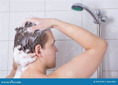 Man Washing His Hair In Shower Stock Image Image Of Morning Shower