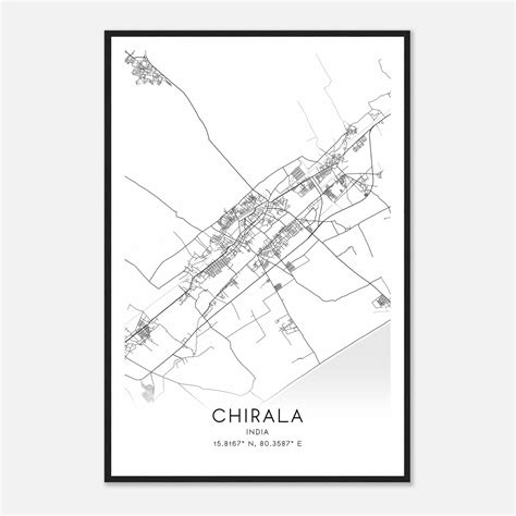 Chirala India Map Poster Chirala City Road Wall Art Print Custom