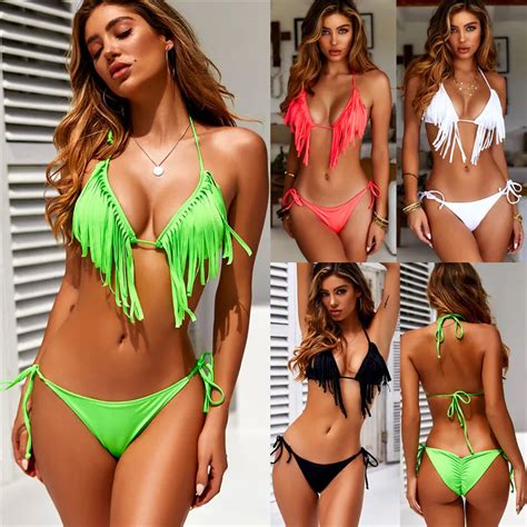 Kobiety push up miękkie bandaż Bikini Set Sexy strój kąpielowy pomponem