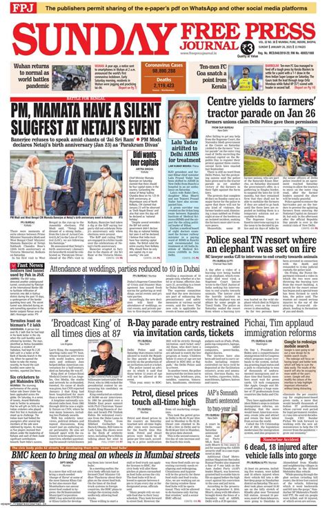 The Free Press Journal Mumbai January 24 2021 Newspaper