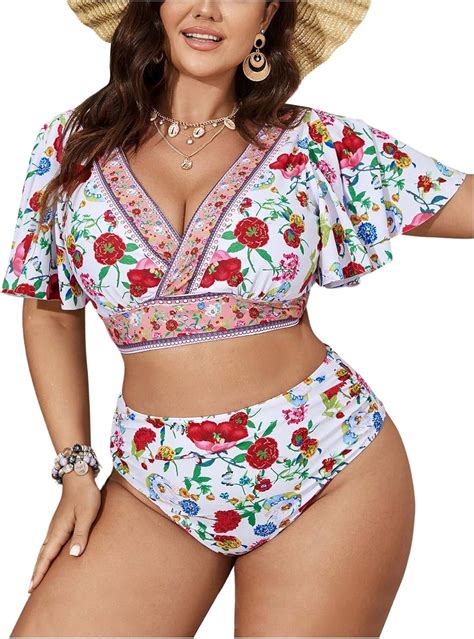 Amazon Makemechic Women S Plus Size Piece Bikini Sets Floral