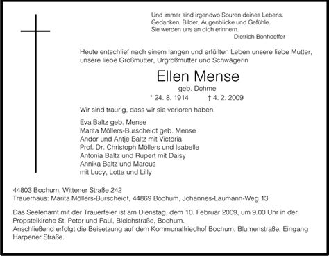 Traueranzeigen Von Ellen Mense Trauer In Nrw De