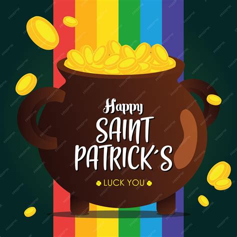 Premium Vector Golden Coin Pot Happy Saint Patrick Day Poster Vector Illustration