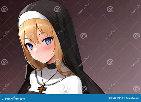 Cute And Shy Anime Manga Girl Dressed In A Nun Outfit Generative AI