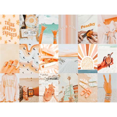 50 Pcs Peach Wall Collage Kit Good Vibes Beach Aesthetic Photo