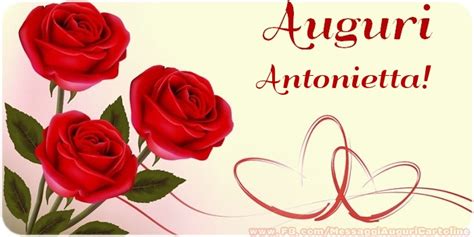 Auguri Antonietta Cartolina Con Tre Rose E Cuori Cartoline Di