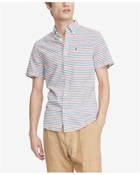 Tommy Hilfiger Short Sleeve Button Down Shirt In Custom Fit In White