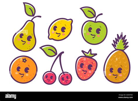 Ilustraci N Plana Del Conjunto Vectorial De Una Fruta En Estilo Kawaii