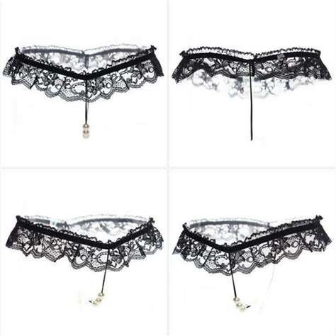 L L Lingerie Women Sexy Pearl Thong Erotic Kinky Crotchless Lace