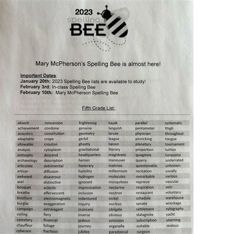 Spelling Bee Mary Mcpherson Elementary