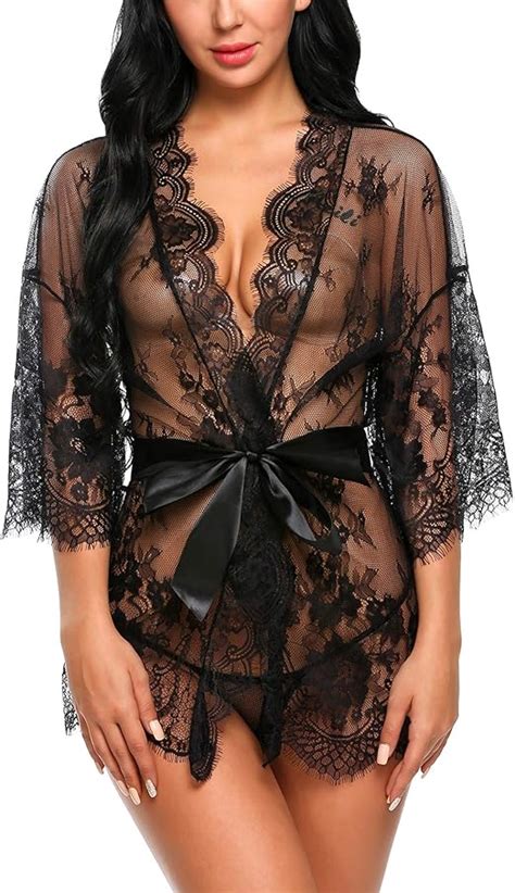 Avidlove Women S Lace Kimono Robe Babydoll Lingerie Mesh Nightgown S Xl At Amazon Womens