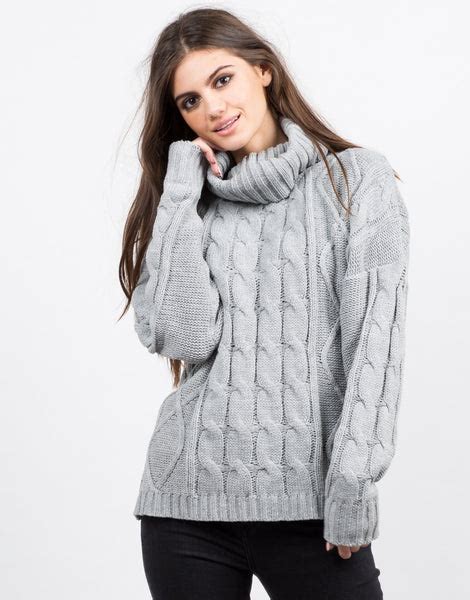 Turtleneck Chunky Knit Sweater Cowl Neck Sweater Thick Knit Top