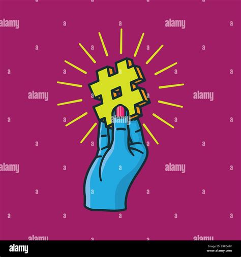 Blue Human Hand Holding Glowing Hashtag Sign Vector Illustration For