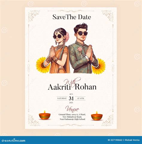 Traditional Royal Wedding Invitation Card Design Cartoon Vector