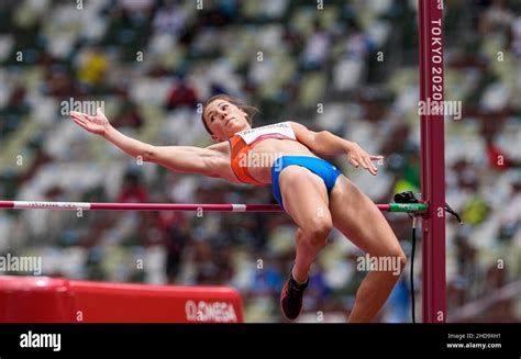 Emma Oosterwegel participating in the High Jump of the heptathlon at the Tokyo 2020 Olympic ...