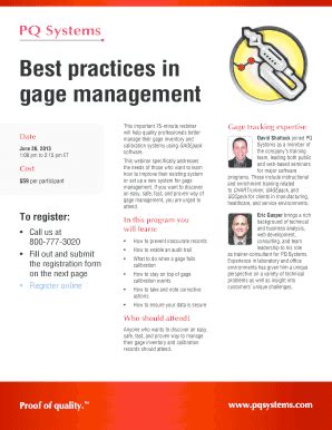 Fillable Online Best Practices In Gage Management Pq Systems Inc Fax