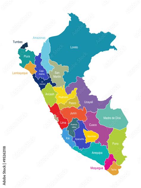 Peru Map Regions Vector vector de Stock | Adobe Stock