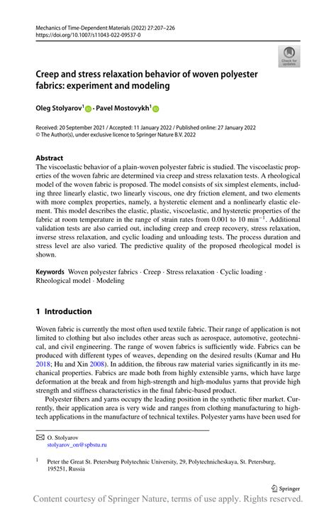 Creep And Stress Relaxation Behavior Of Woven Polyester Fabrics