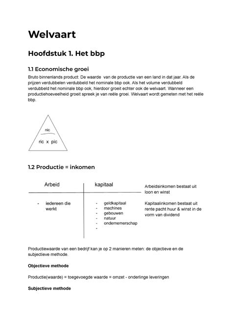 Eco Samenvatting Welvaart Hoofdstuk 1 Het Bbp 1 Economische Groei