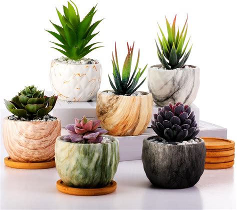 Amazon Ziliny Marbling Ceramic Flower Pot 3 35 Inch Succulent