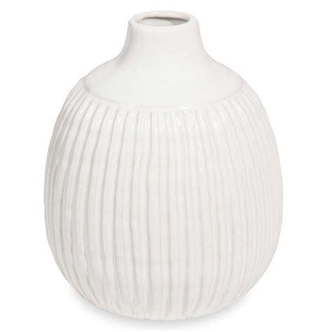 Vase Boule En C Ramique Blanche H Cm Stries Maisons Du Monde