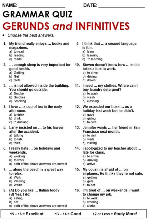 Gerunds Participles And Infinitives Practice