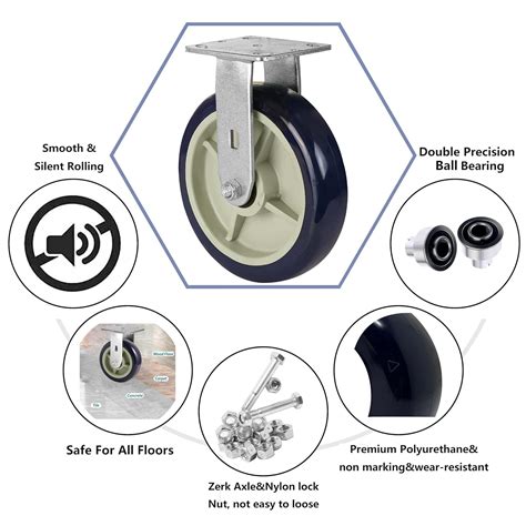 HANDSAMMU Ruedas Industriales De 8 Pulgadas Poliuretano Sobre Ruedas De