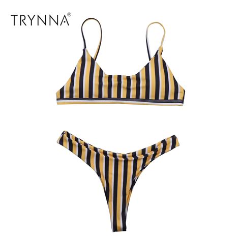 Sexy Brazilian Bikinis Women Yellow Striped Leopard Swimwear Beach