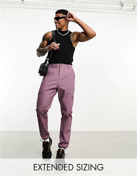 Asos Design Tapered Cargo Pants In Purple Asos