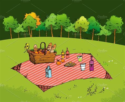 Picnic In Park Hand Drawn Style How To Draw Hands Picnic Drawing