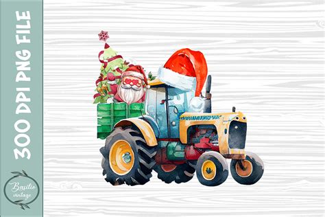 Santa On Tractor Farmer Christmas Graphic By Basilio Vintage Creative