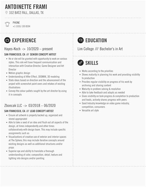 Concept Artist Resume Samples Velvet Jobs