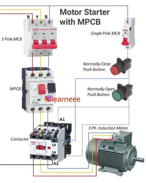 Three Phase Induction Motor Starter Connection With Mpcb Motor Protection Circuit Breaker