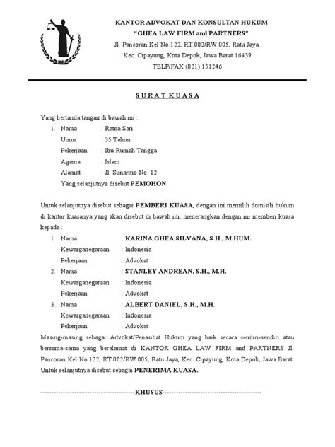 Contoh Surat Kuasa Mk Pdf