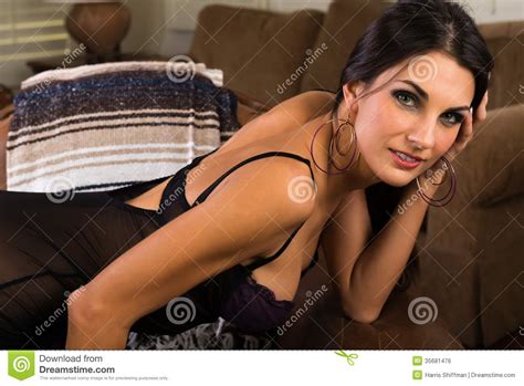 Brunette Stock Photo Image Of Long Armchair Lingerie 35681476