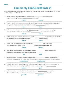 Commonly Confused Words By Emily Library Tpt