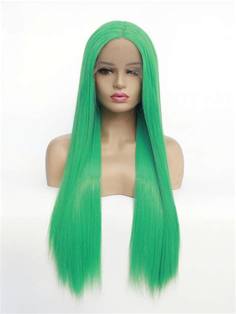 Light Green Long Straight Lace Front Wig Synthetic Wigs Babalahair