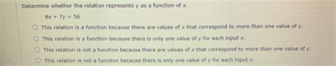 Solved Determine Whether The Relation Represents Y As A