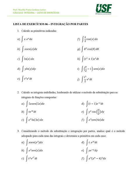 Resumão Integrais ResumÃo Integrais Cálculo Formulário Dicas E