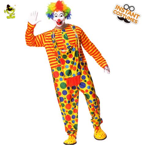 Mens Colorful Dot Clown Costumes Funny Clown Clothes With Jumpsuit For Adult Man Party Buffon