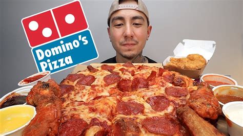 Asmr Eating Domino S Extra Sauce Pepperoni Pan Pizza Hot Buffalo Wings