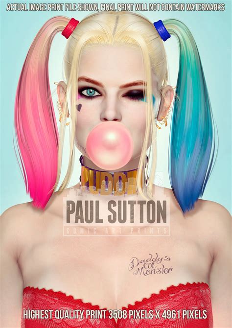 Margot Robbie Sexy Harley Quinn Suicide Squad Bubble Gum Dc Comic Signed Print By Cgi Artist