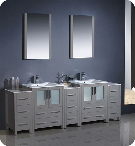 84 Modern Double Sink Bathroom Vanity With Color Faucet And Linen